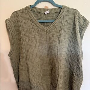 Textured Olive Green Sleeveless Sweater